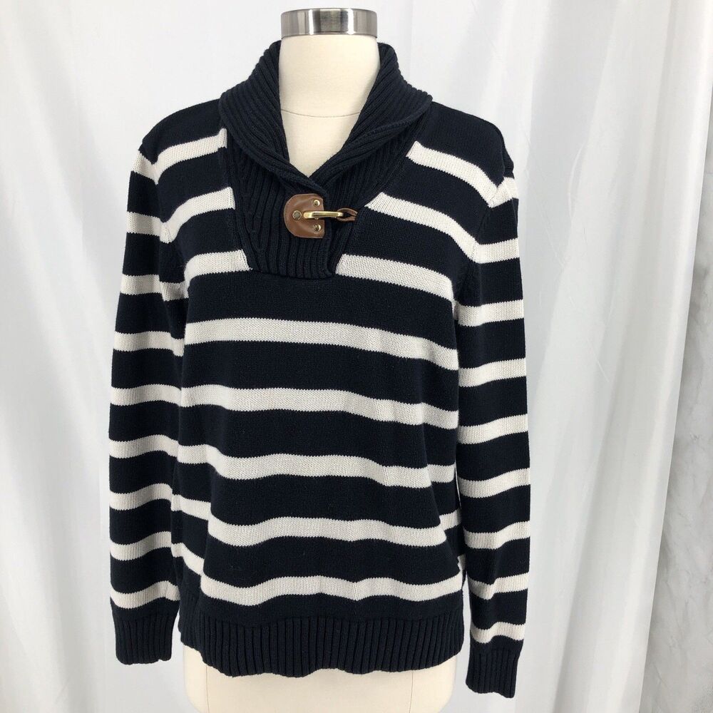 Vintage 90s Lauren Ralph Lauren Nautical Striped Sweater Toggle Clasp Size XL